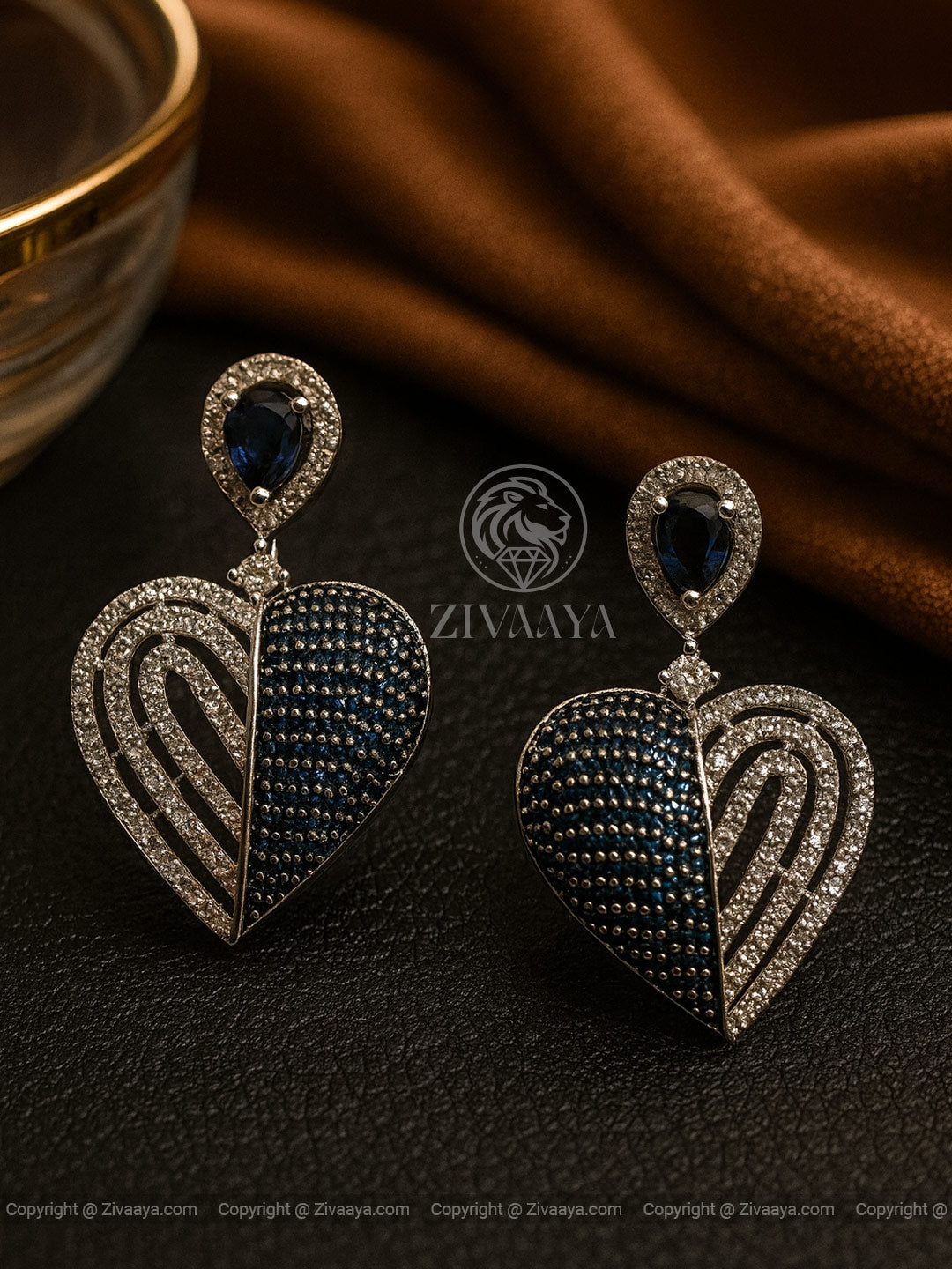 Midnight spark heart earrings in silver finish – Zivaaya