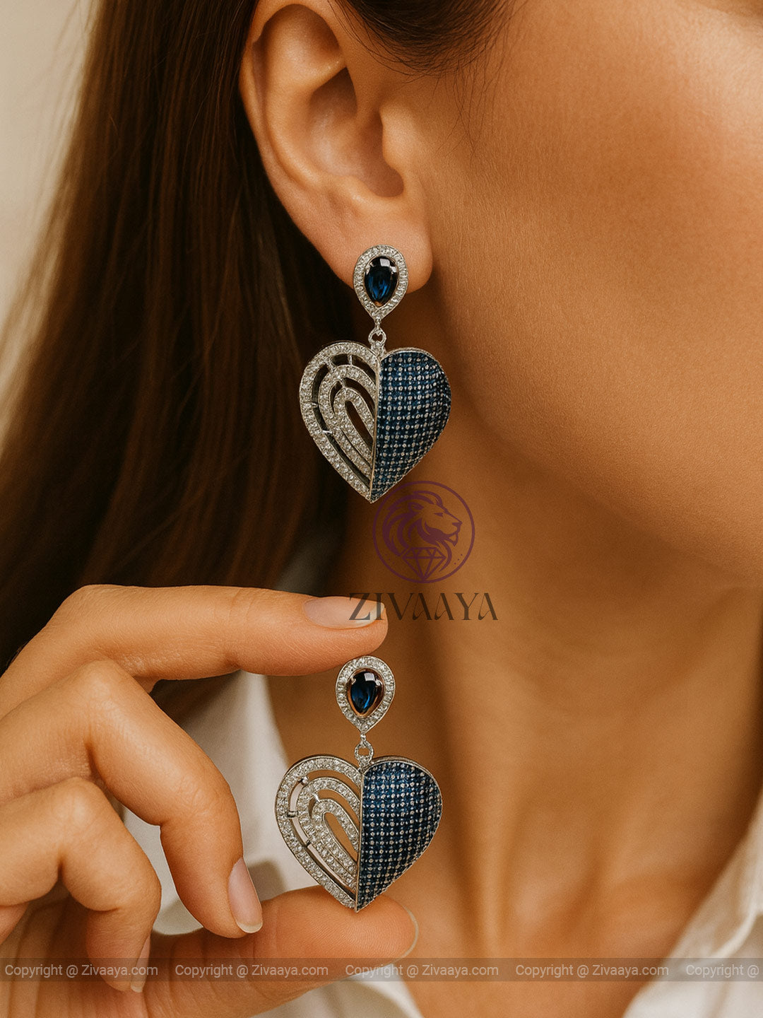 Midnight spark heart earrings in silver finish – Zivaaya