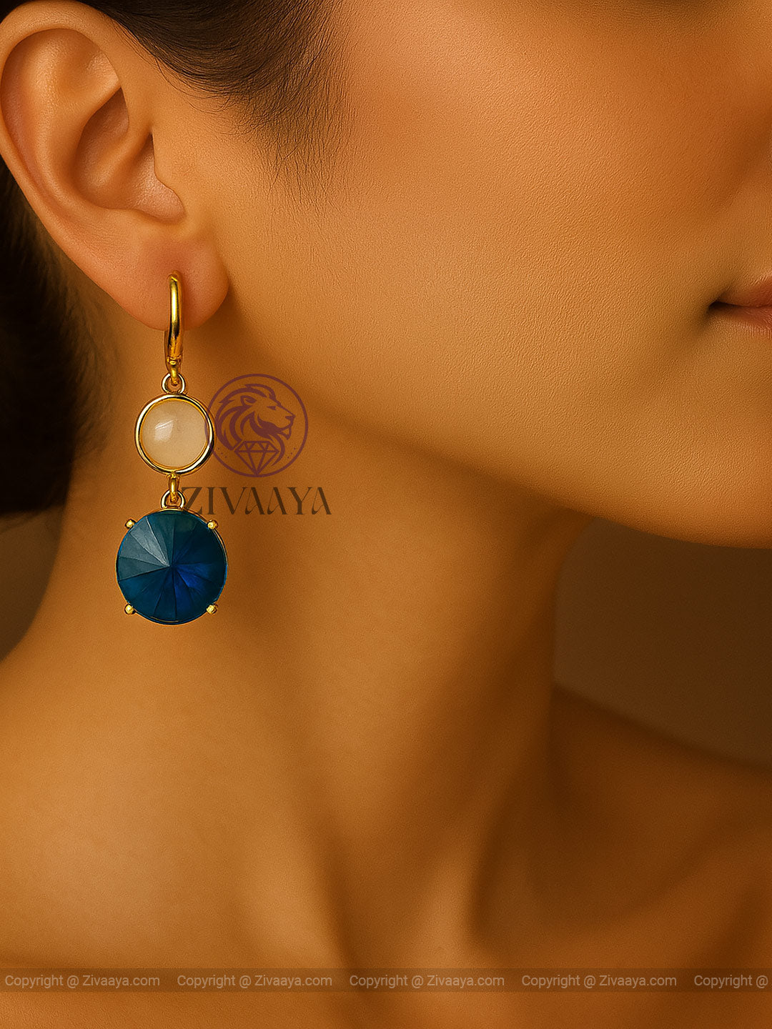 Starlight Spark Pearl & Crystal Earrings – Blue Stone – Zivaaya