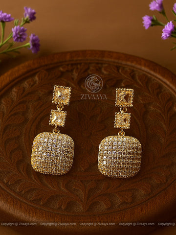 Gold Finish Square American Diamond Earrings – Zivaaya