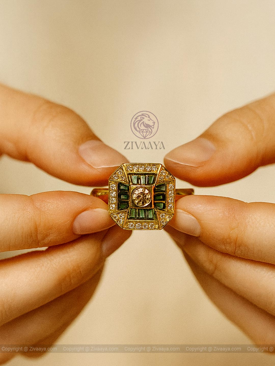 Emerald Radiance Statement Ring – Gold Finish | Zivaaya