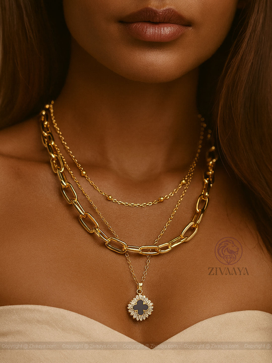 Layered Black Enamel Gold Pendant Set
