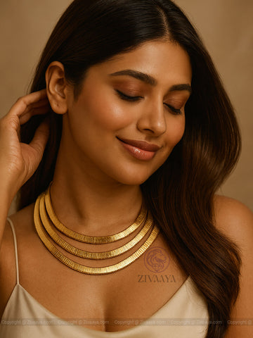 Triple Layer Gold-Tone Collar Necklace | Zivaaya