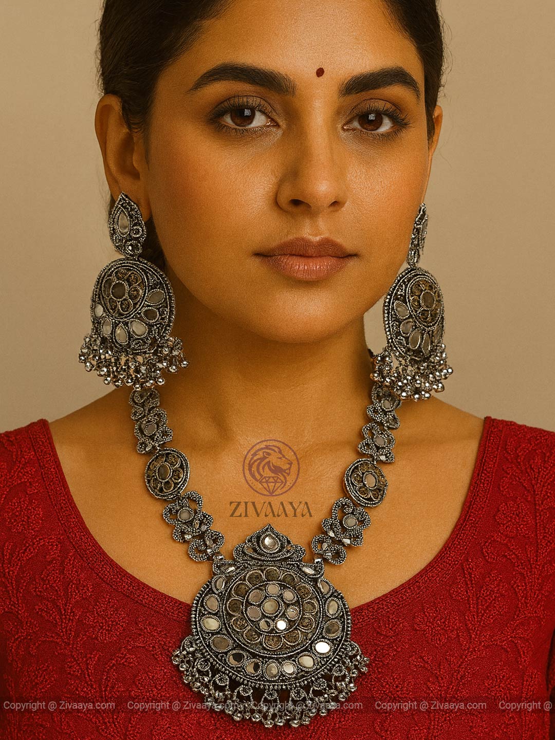 Antique Oxidised Silver & Gold Statement Necklace Set – Zivaaya