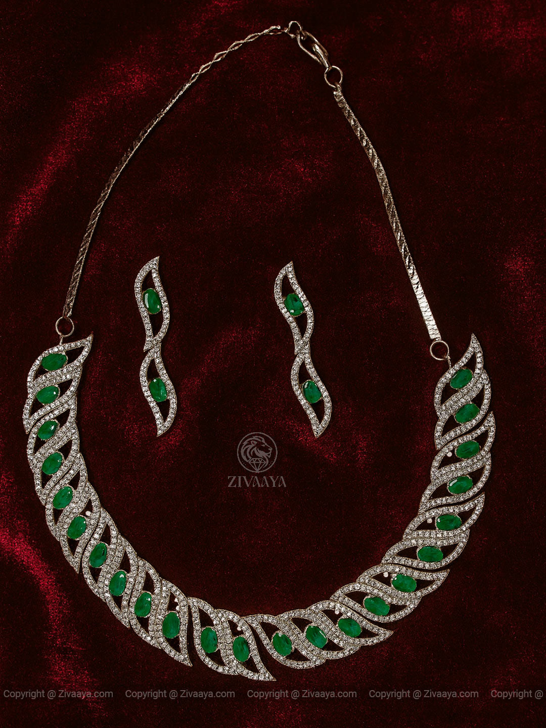 Breeze Silver Emerald Necklace Set – Zivaaya