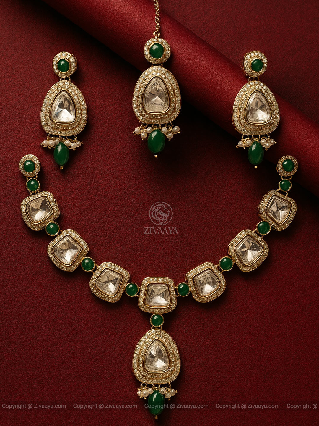 White Navrang Kundan Polki Necklace Set | Zivaaya