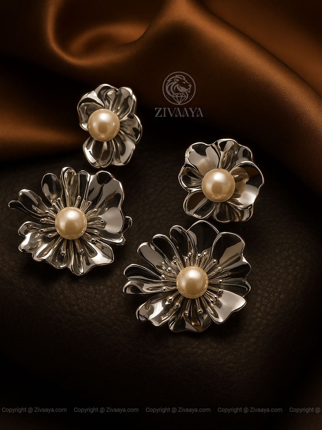 Gold finish pearl statement earrings – Zivaaya