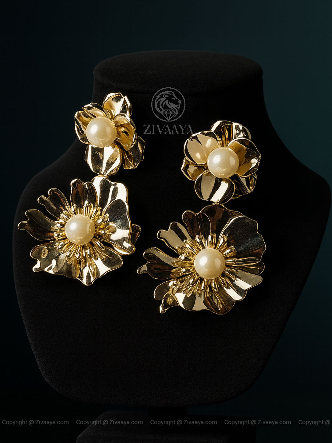 Gold finish pearl statement earrings – Zivaaya