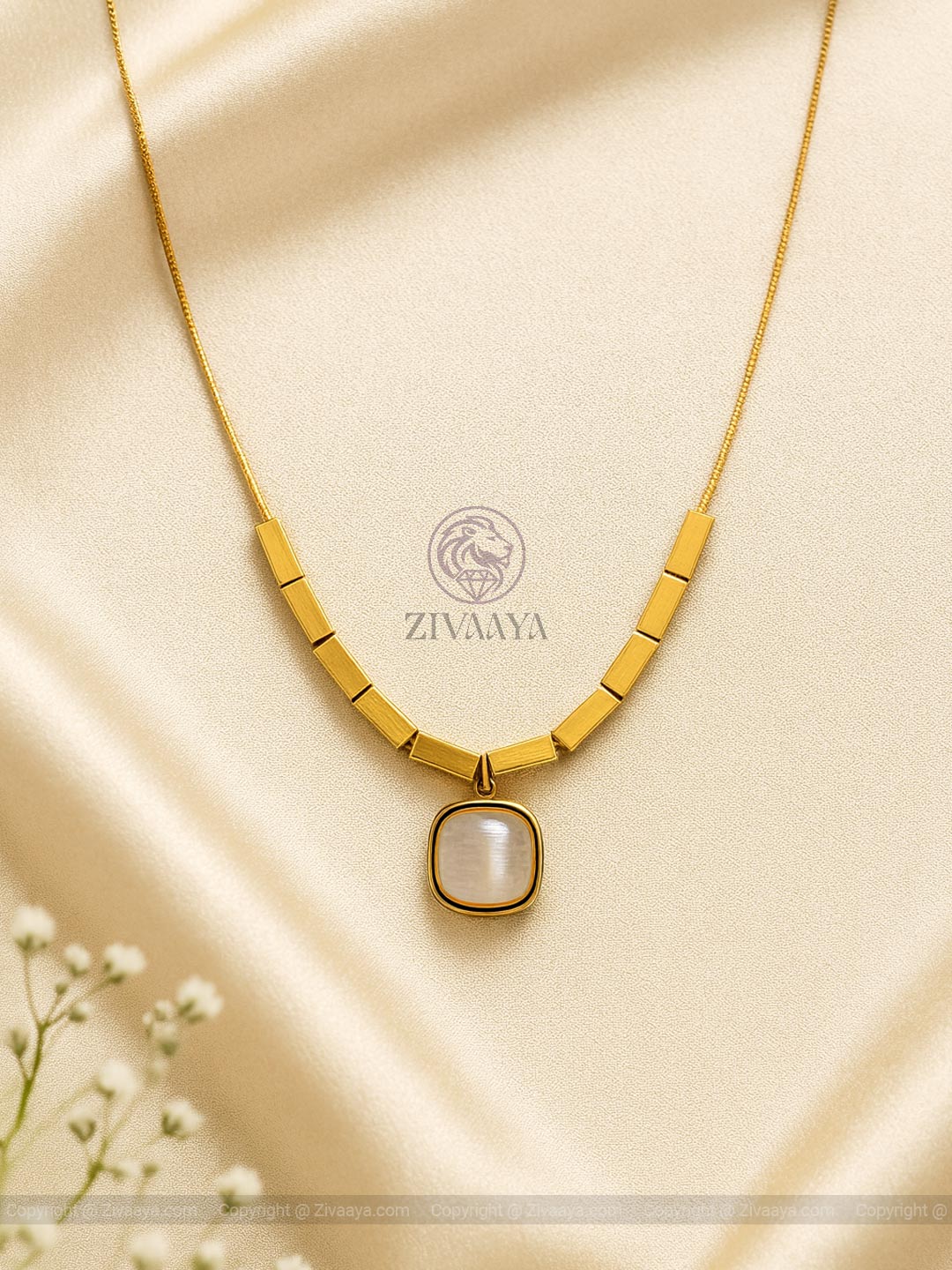Stylish white stone pendant necklace – Zivaaya