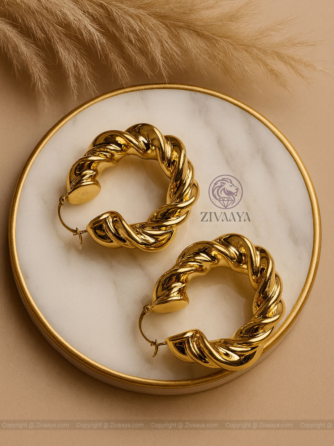 Regal Twist Gold Hoop Earrings for Women | Zivaaya