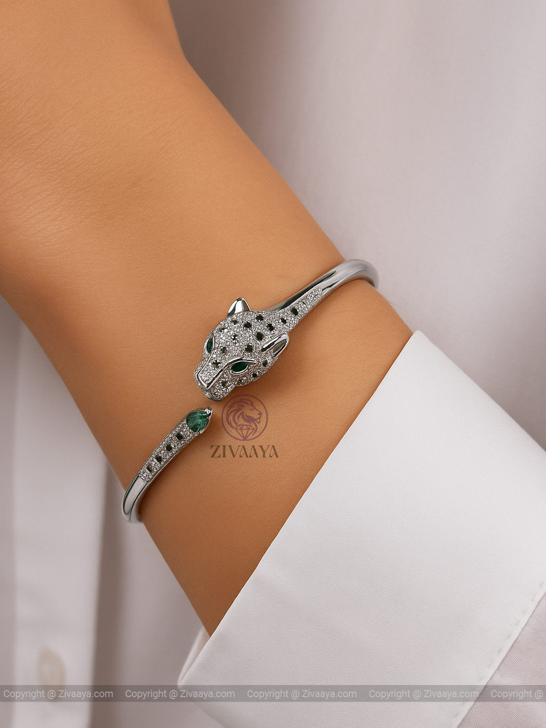 Panther Charm Gold-Finish AD Bracelet | Zivaaya