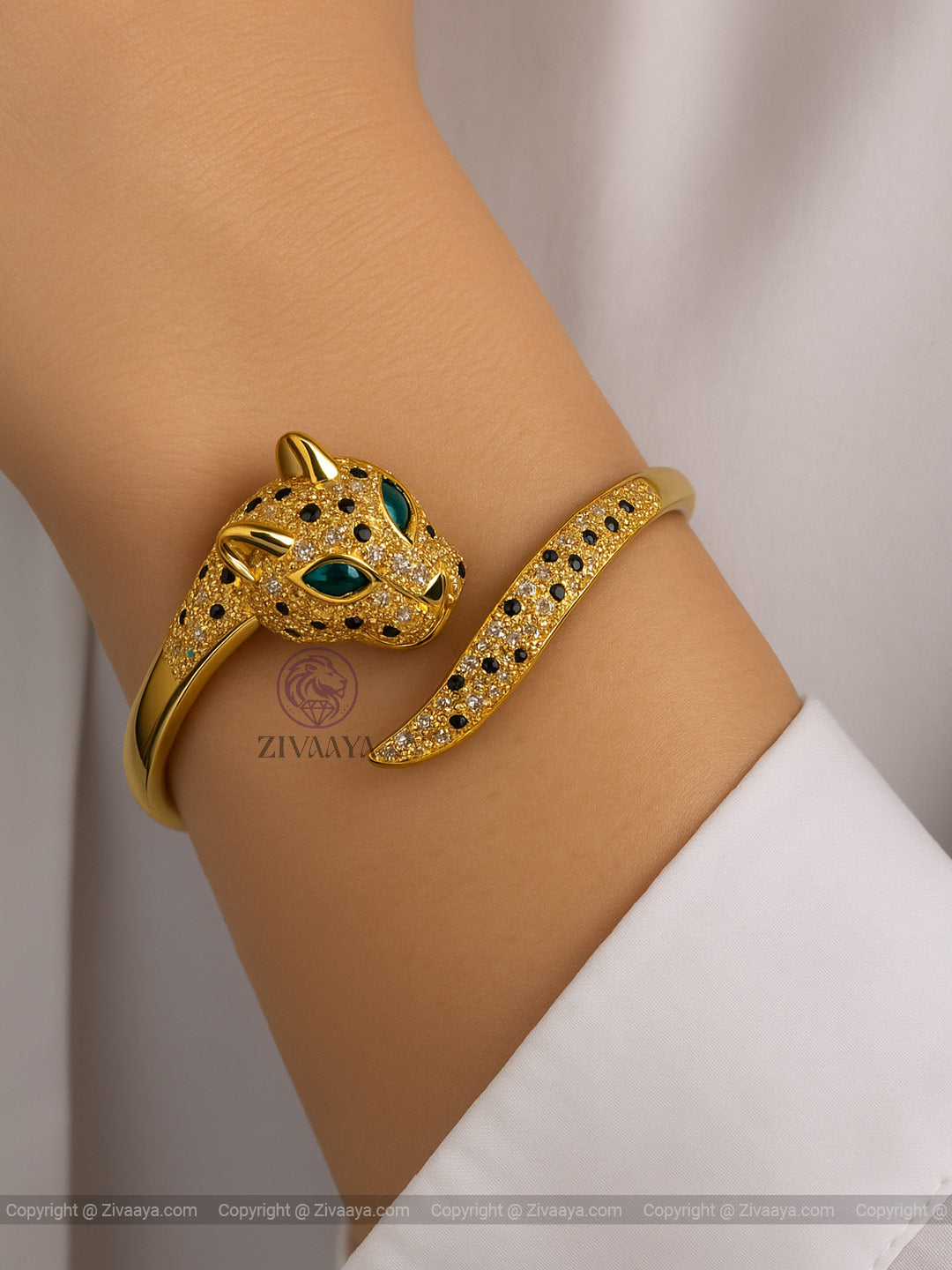 Panther Charm Gold-Finish AD Bracelet – Zivaaya