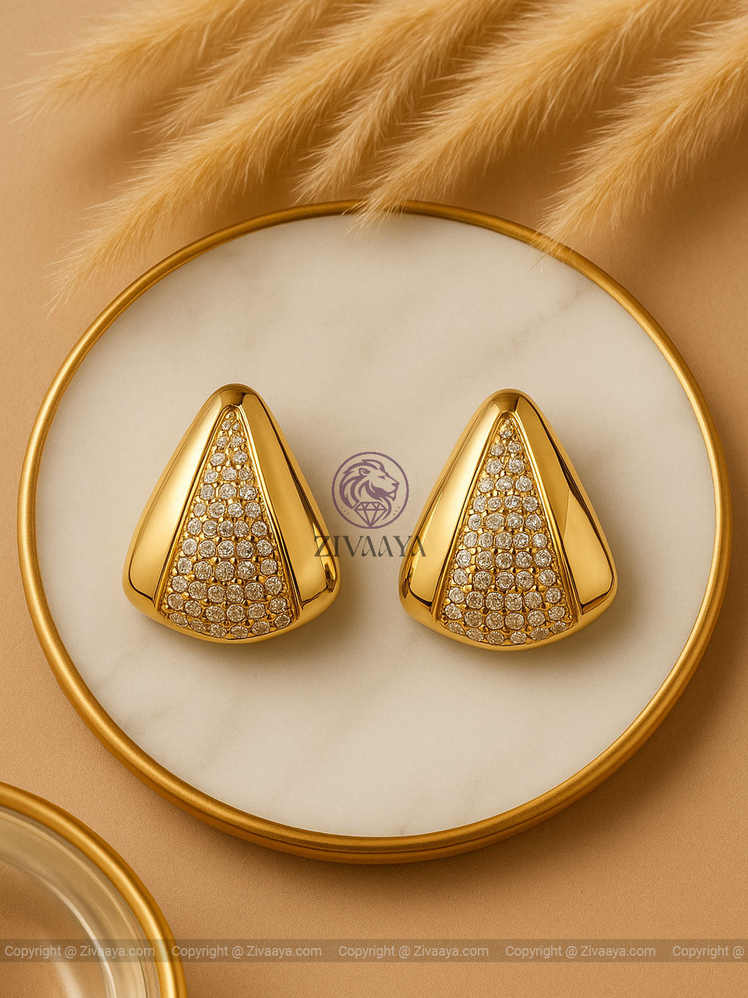 Golden Pyramid Stud Earrings – Zivaaya