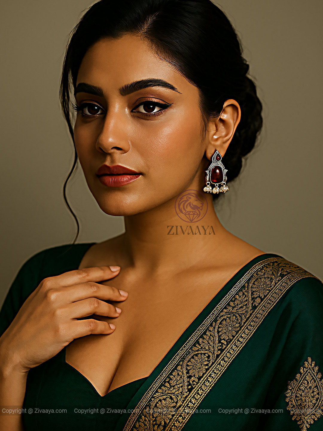Pearl Kissed Ruby Silver Earrings – Zivaaya