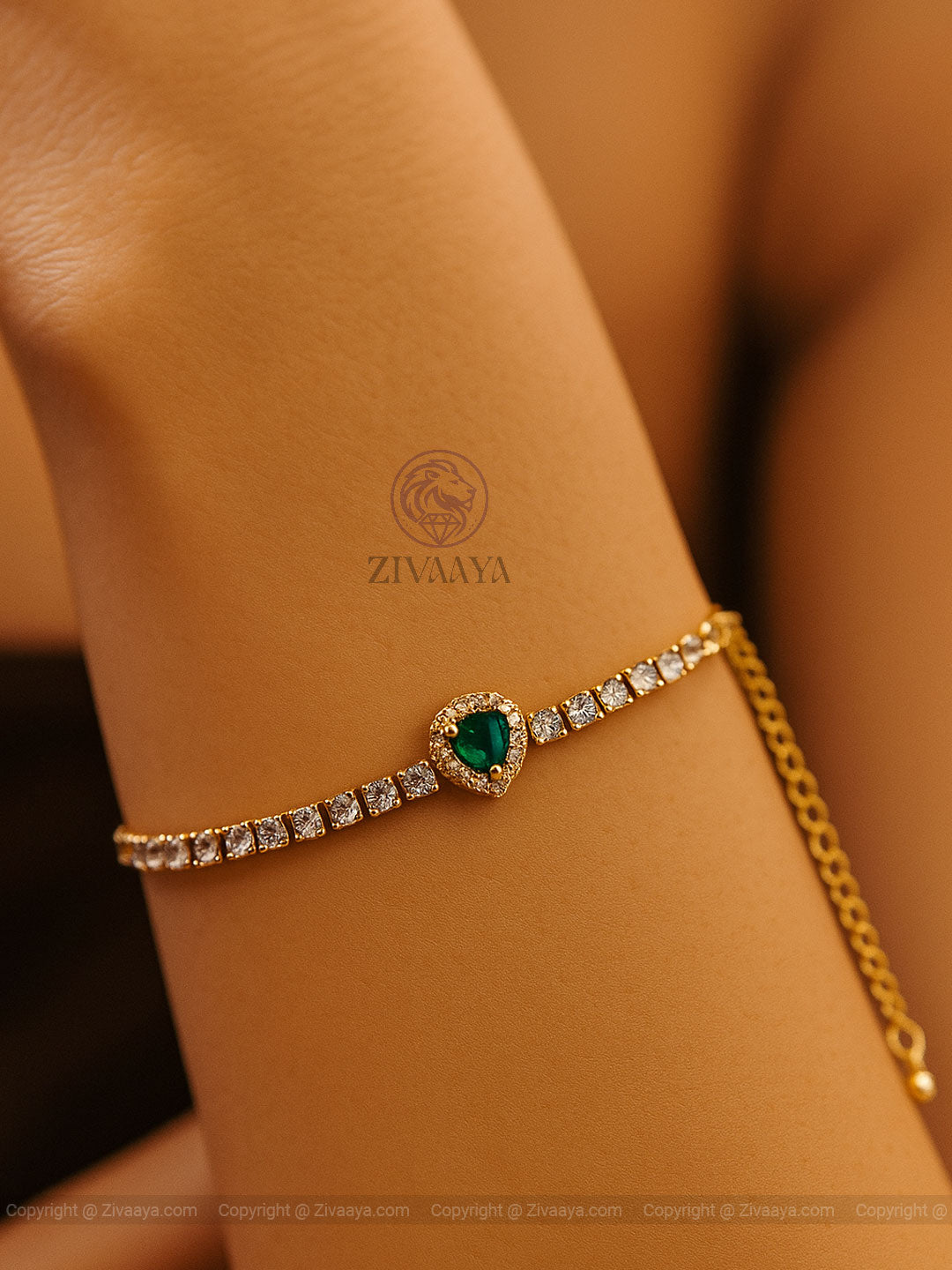 Zivaaya bracelet with green stone & crystals"