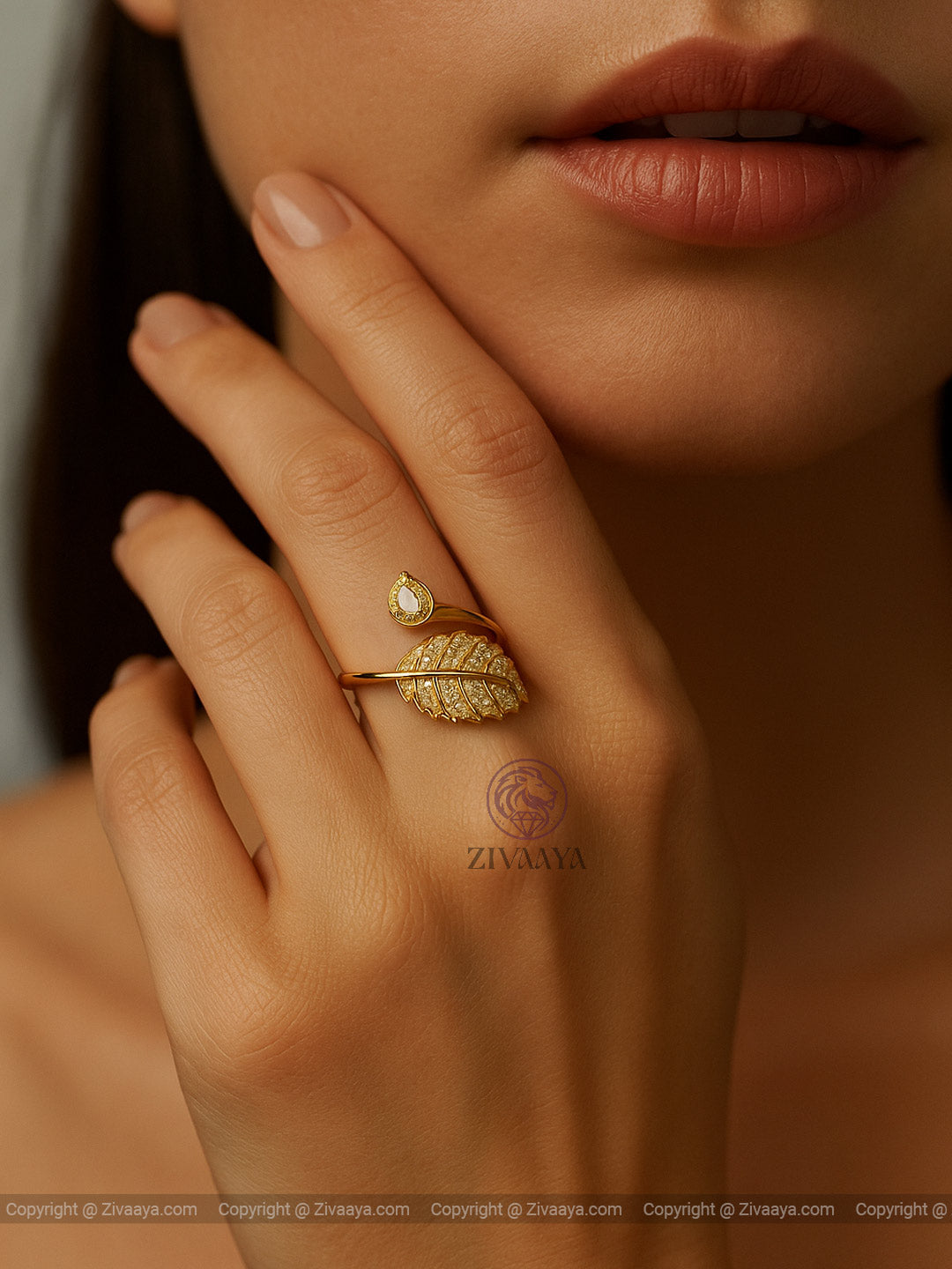 Leaf Luxe CZ Gold Finish Ring – Zivaaya