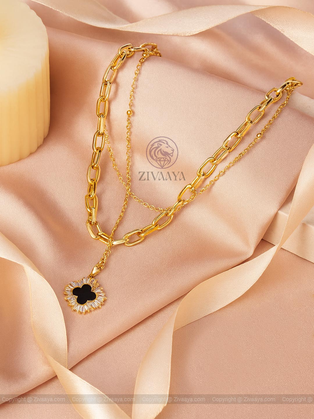 Layered Black Enamel Gold Pendant Set