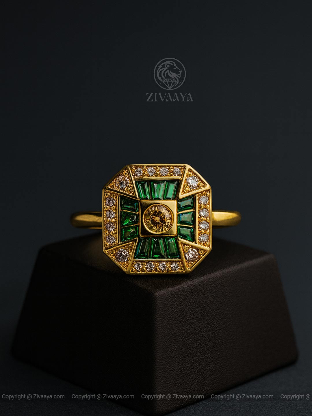 Emerald Radiance Statement Ring – Gold Finish | Zivaaya
