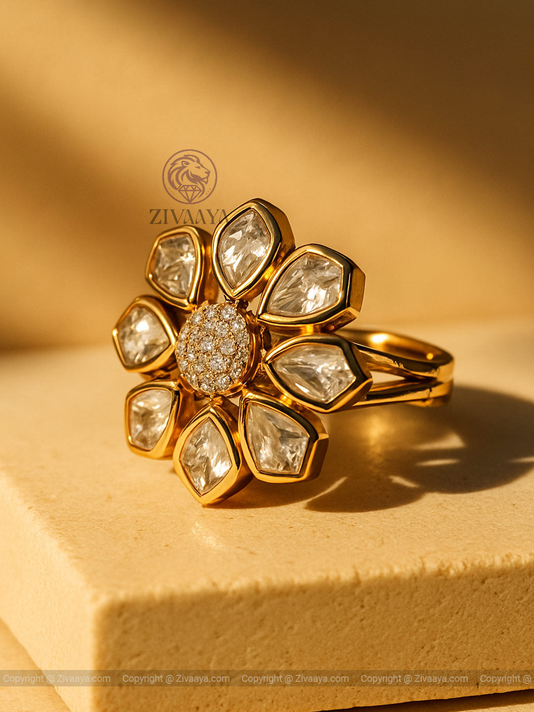 Floral Majesty Kundan AD Ring – Royal Statement Bloom