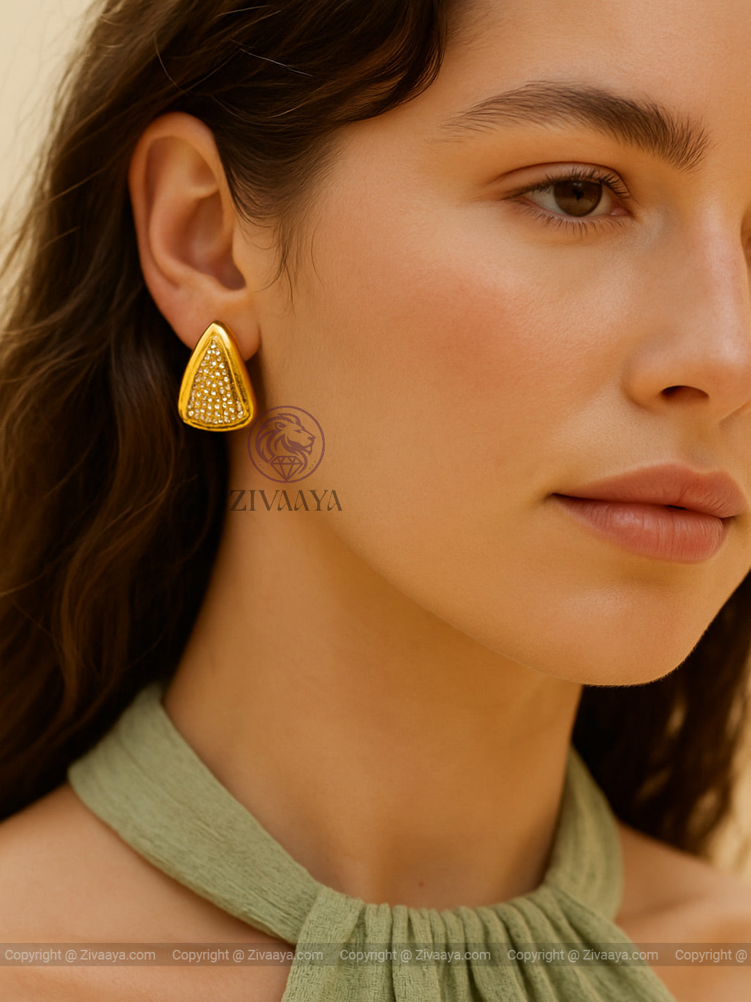 Golden Pyramid Stud Earrings – Zivaaya