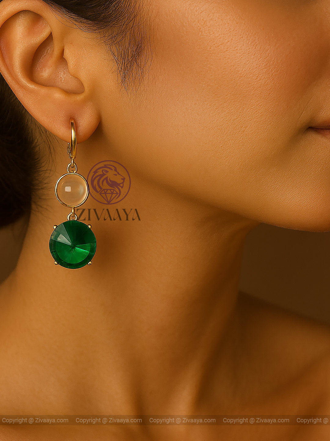 Starlight Spark Pearl & Crystal Earrings – Green Stone – Zivaaya