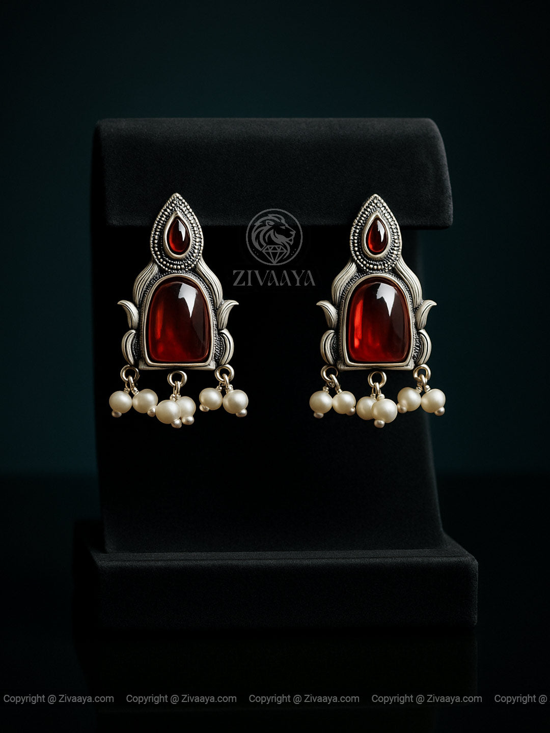 Pearl Kissed Ruby Silver Earrings – Zivaaya