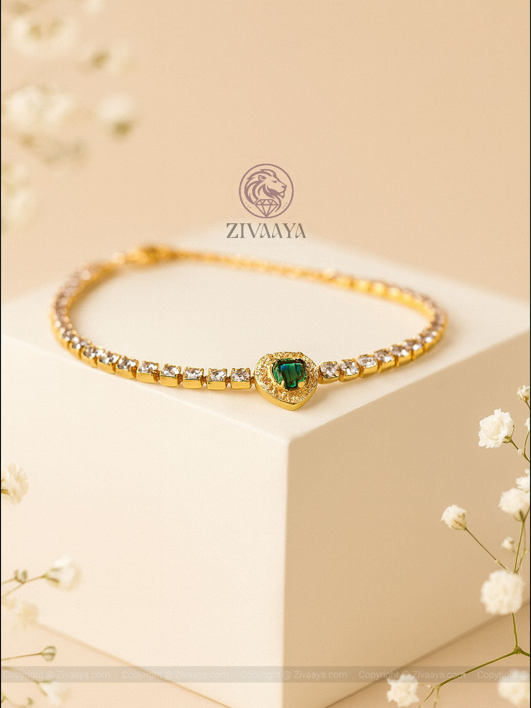 Zivaaya bracelet with green stone & crystals"