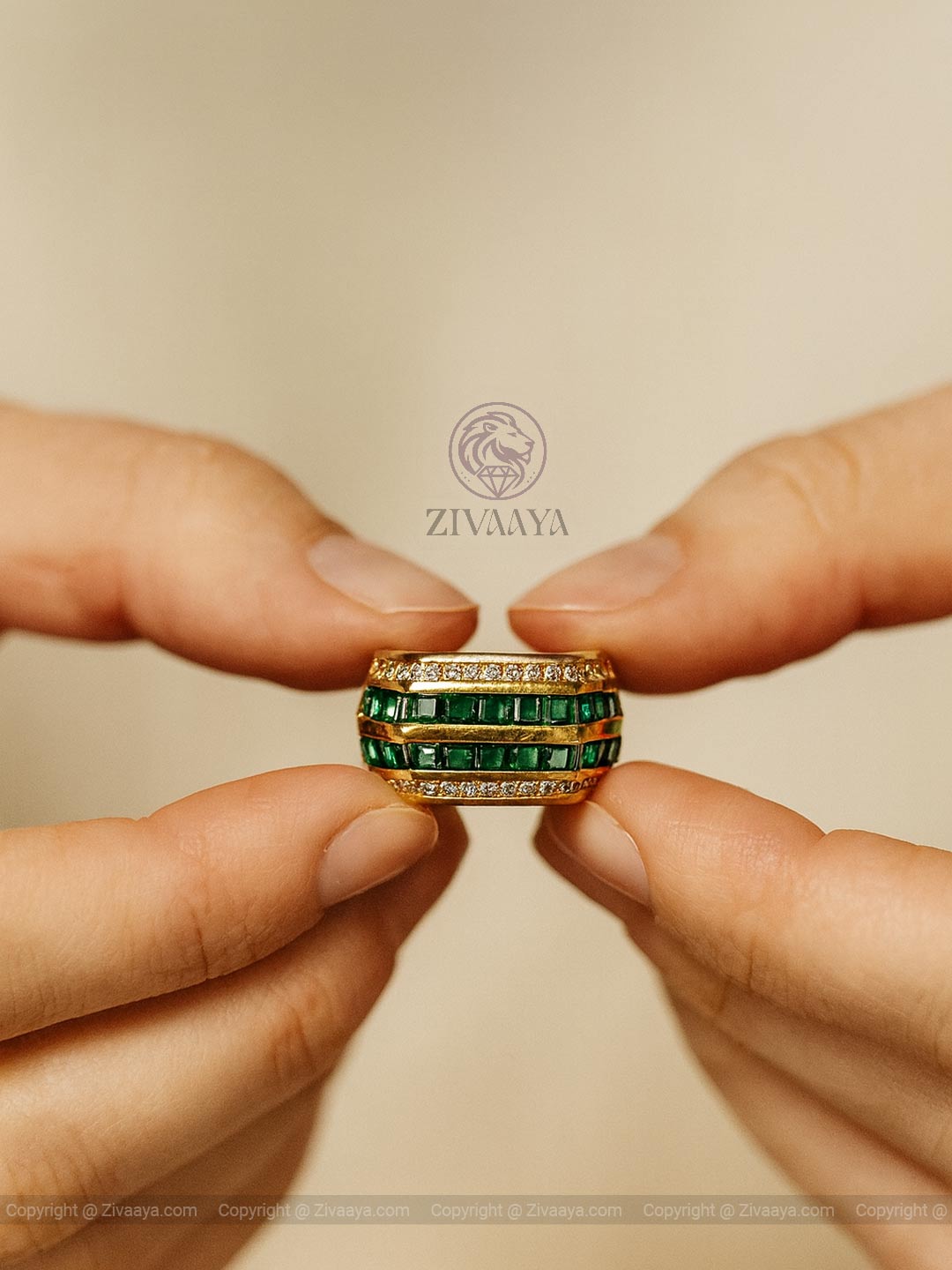 Regal Emerald Diamond Ring | Zivaaya