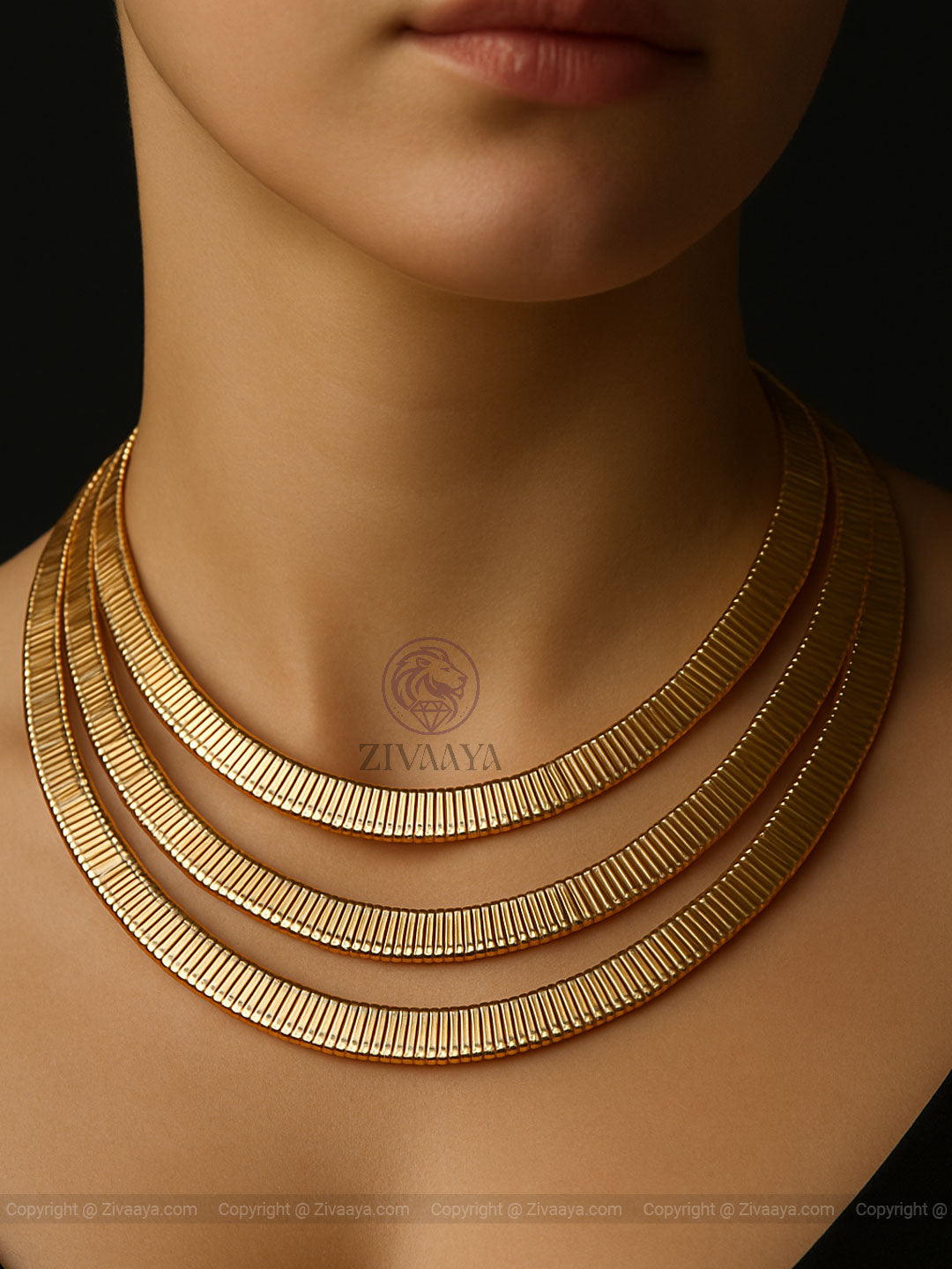 Triple Layer Gold-Tone Collar Necklace | Zivaaya