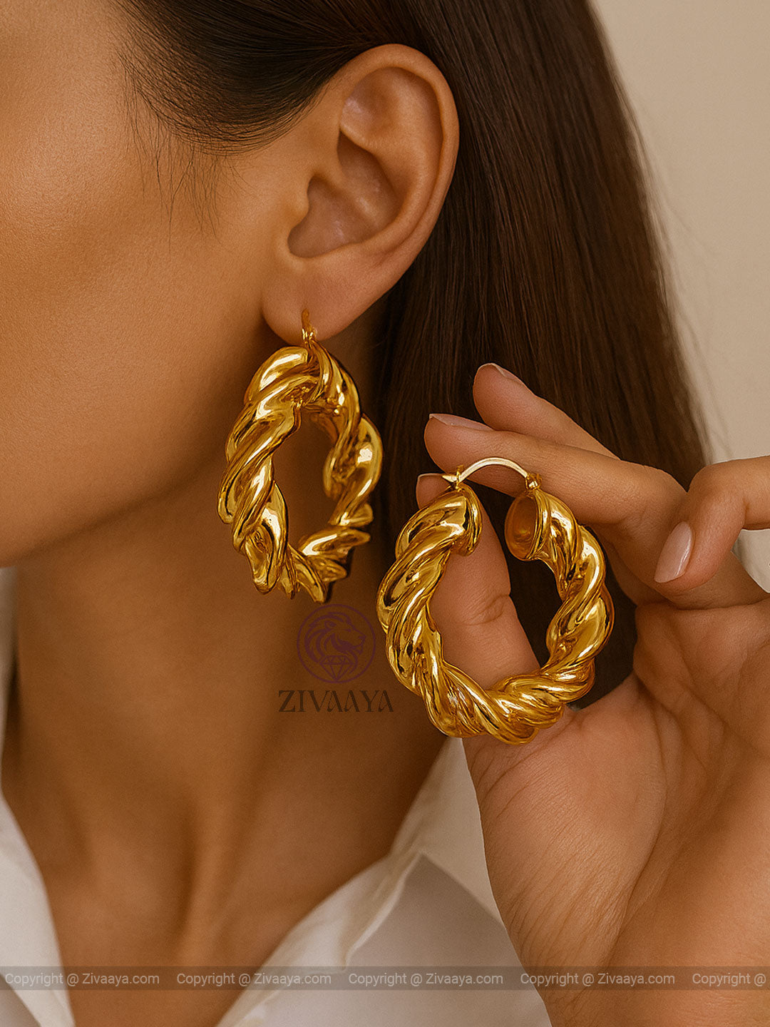 Regal Twist Gold Hoop Earrings for Women | Zivaaya