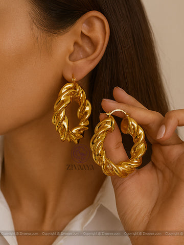 Regal Twist Gold Hoop Earrings for Women | Zivaaya