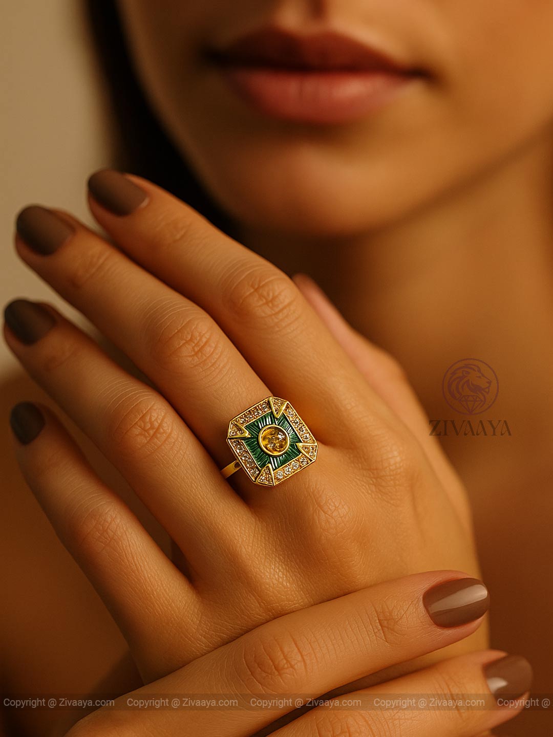 Emerald Radiance Statement Ring – Gold Finish | Zivaaya
