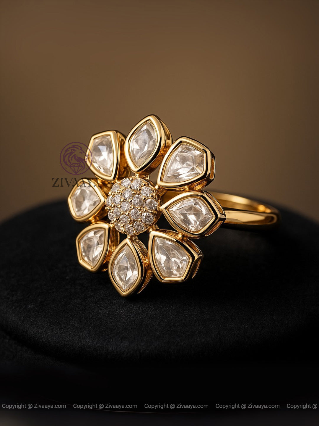 Floral Majesty Kundan AD Ring – Zivaaya