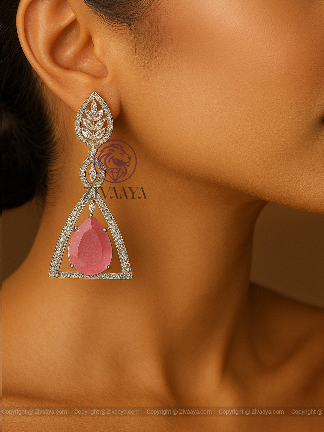 Tear Drop American Diamond Earrings  Silver Plated