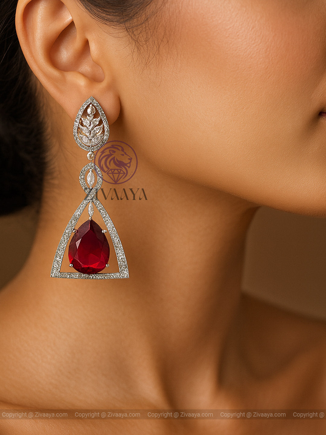Tear Drop American Diamond Earrings  Silver Plated