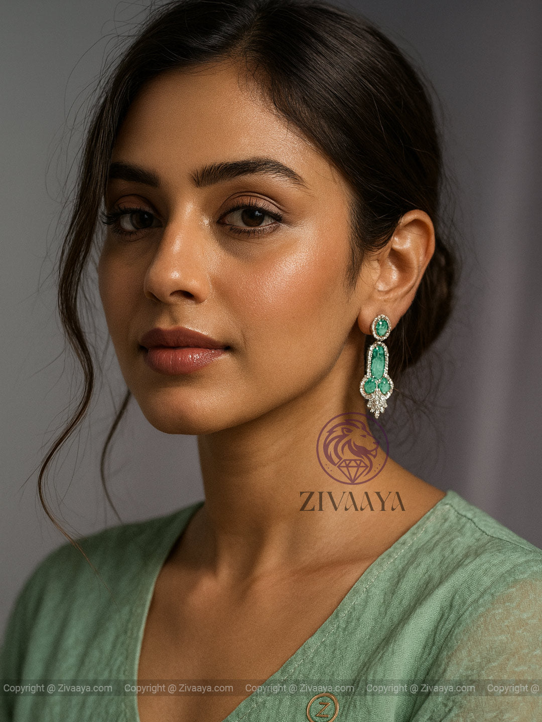 Blush Elegance Crystal Drop Earrings – Green Stone – Zivaaya
