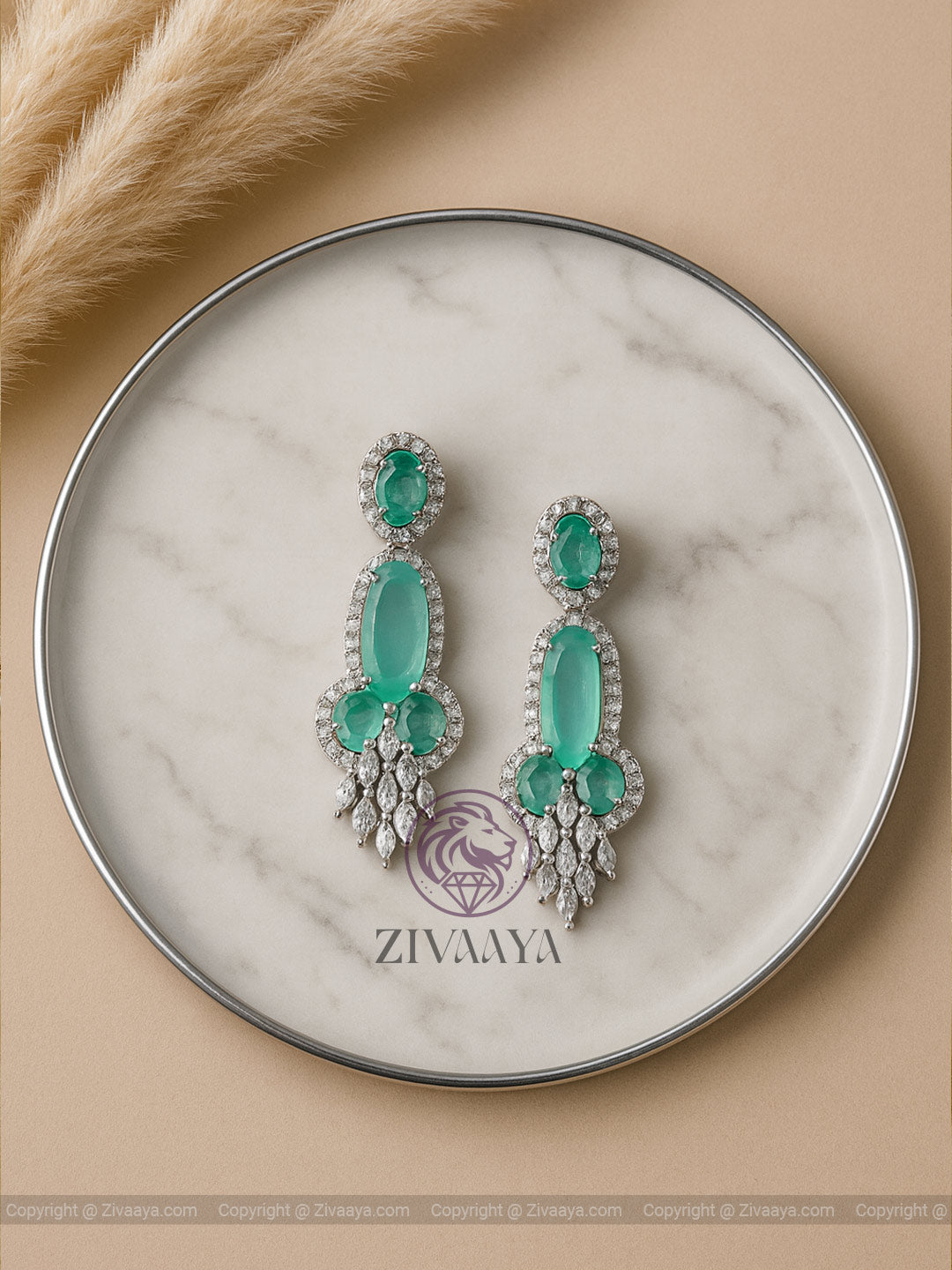 Blush Elegance Crystal Drop Earrings – Green Stone – Zivaaya