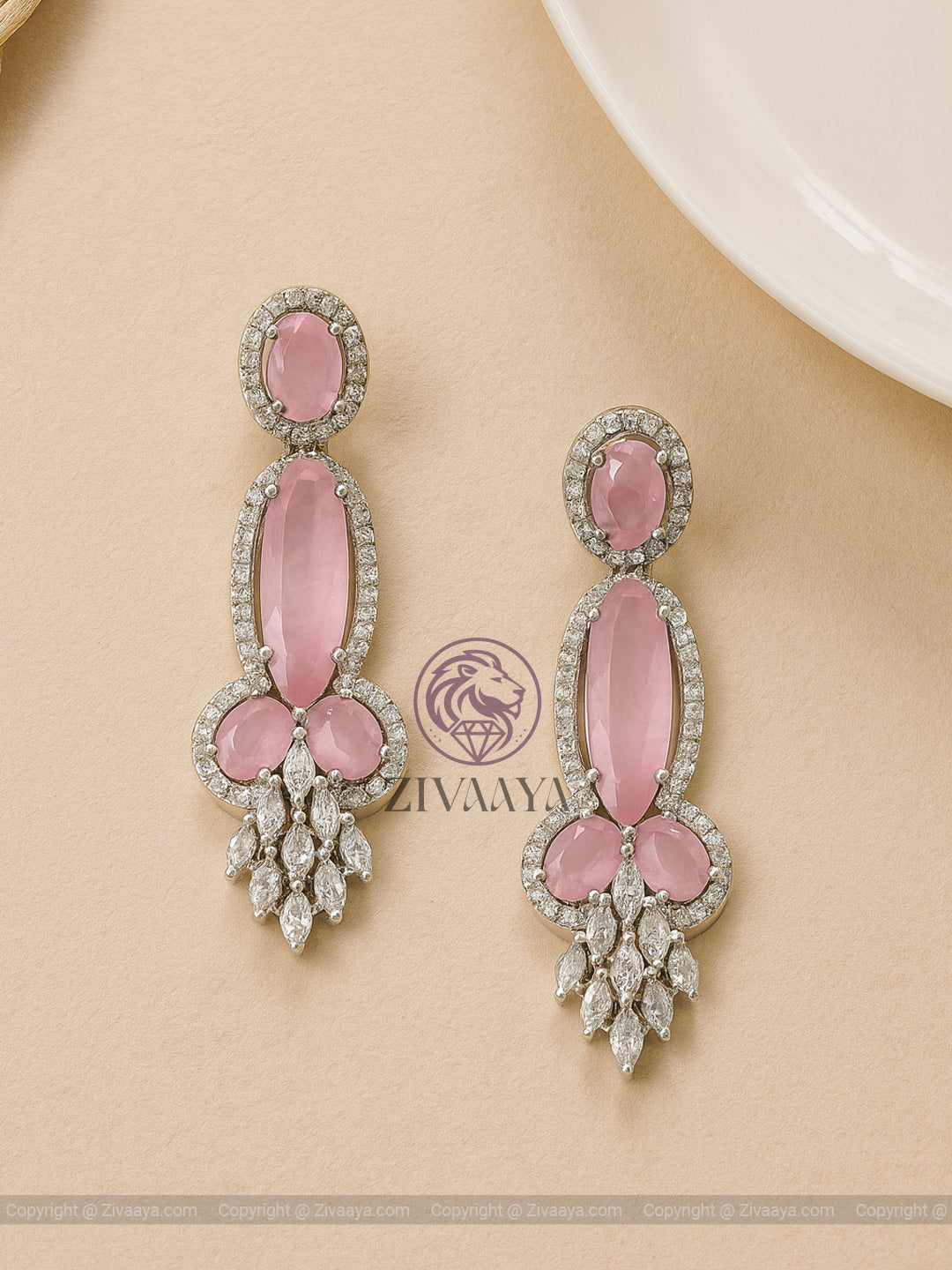Blush Elegance Crystal Drop Earrings – Pink Stone – Zivaaya