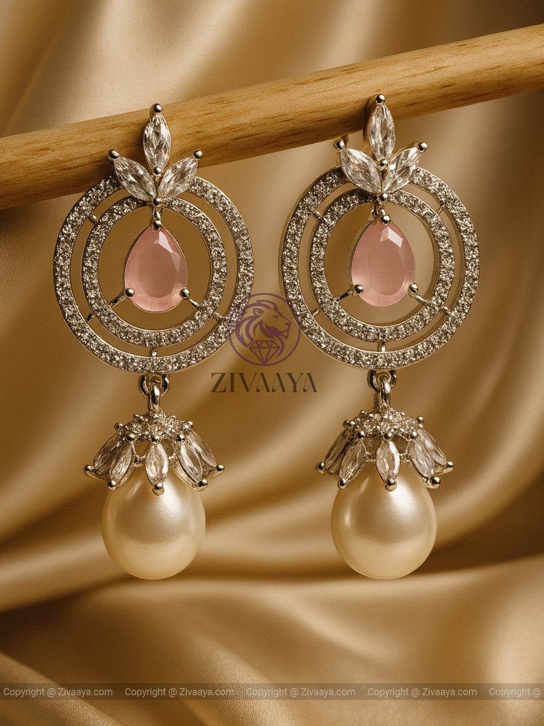 Celestial Glow Sapphire & Pearl Earrings – Pink Stone – Zivaaya