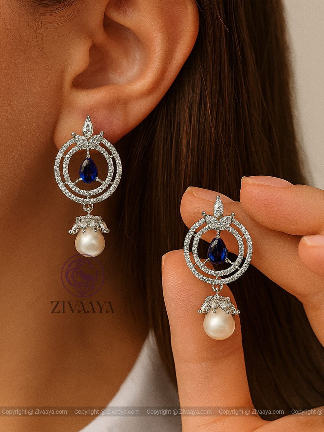 Celestial Glow Sapphire & Pearl Earrings – Blue Stone – Zivaaya