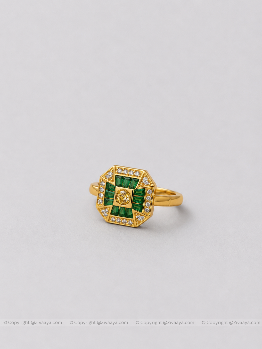 Emerald Radiance Statement Ring – Gold Finish