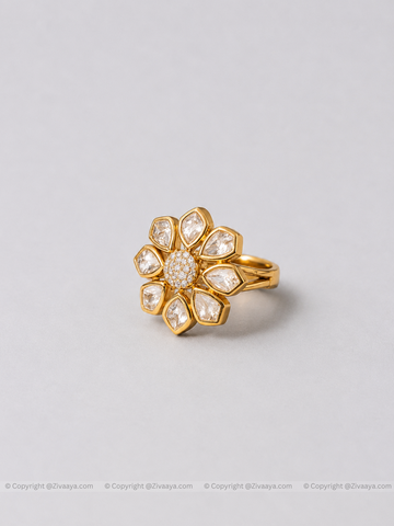 Floral Majesty Kundan AD Ring – Royal Statement Bloom