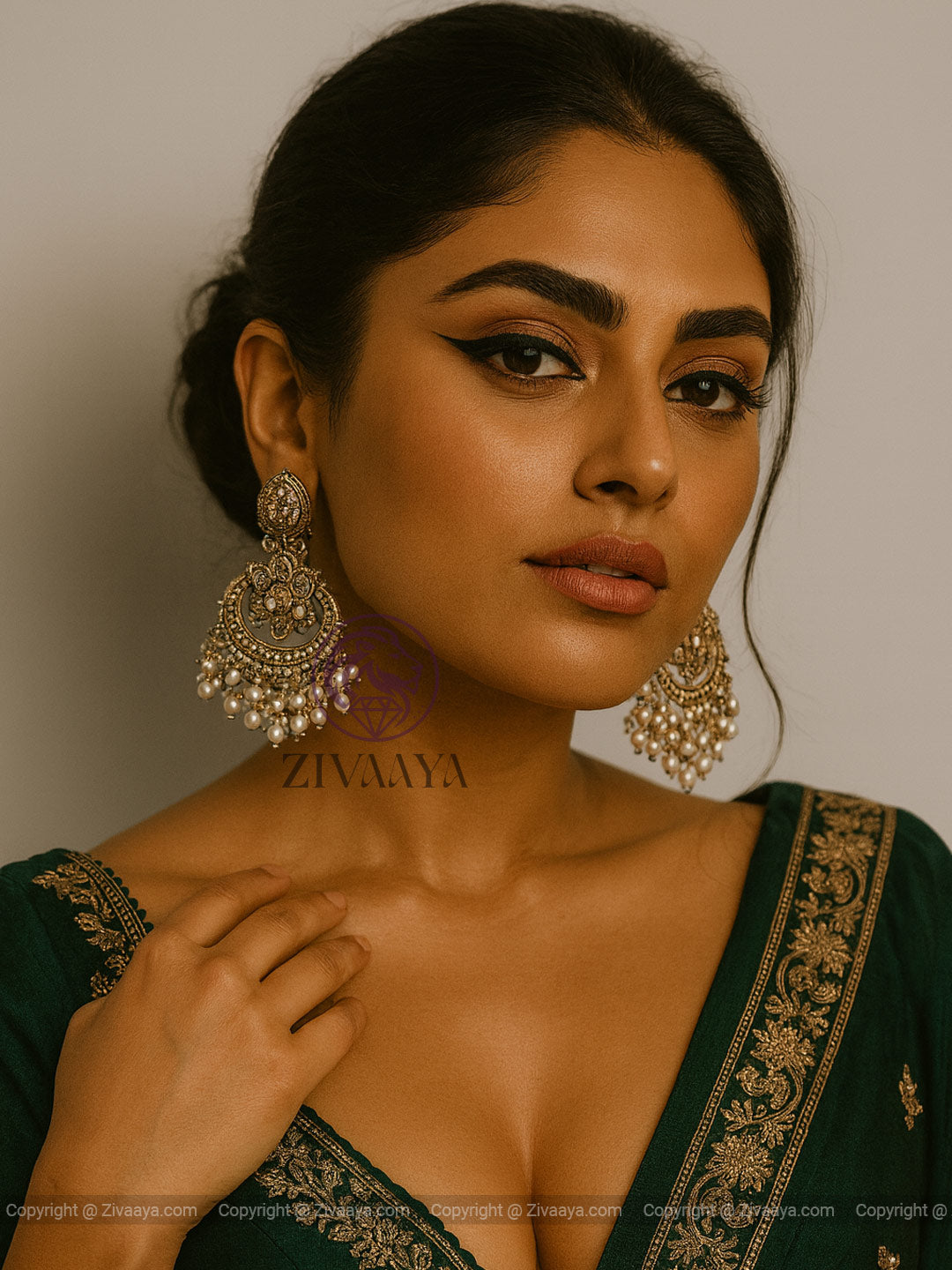 Heritage Kundan Pearl Drop Jhumka in gold with antique finish – Zivaaya