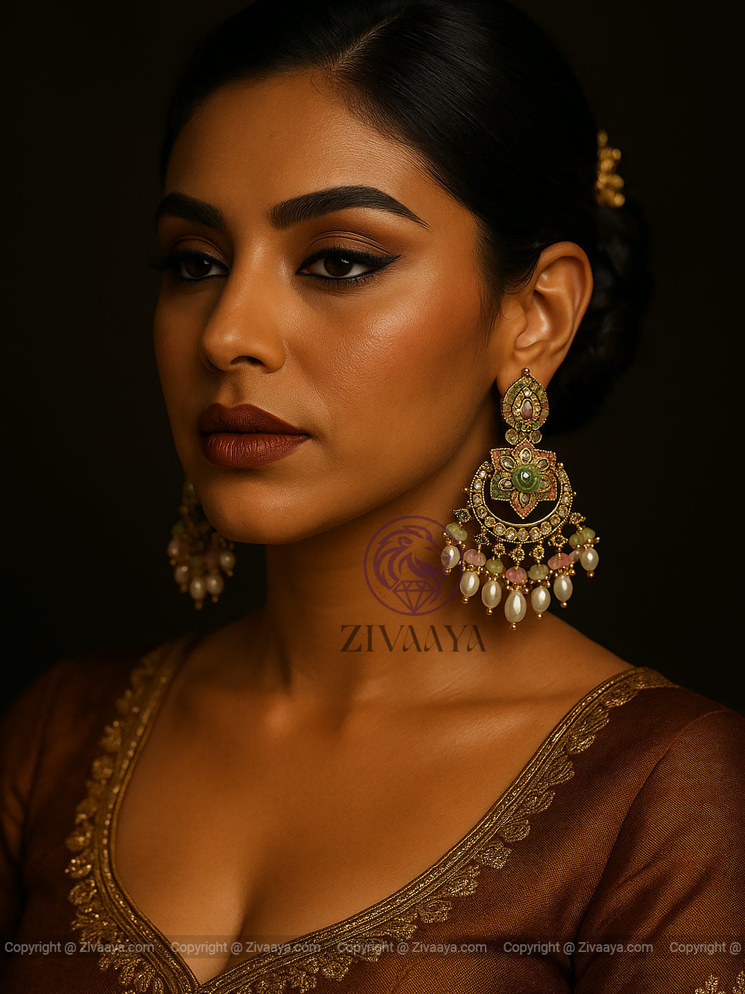 Heritage Kundan Pearl Drop Jhumka in multi-color stones with antique finish – Zivaaya"