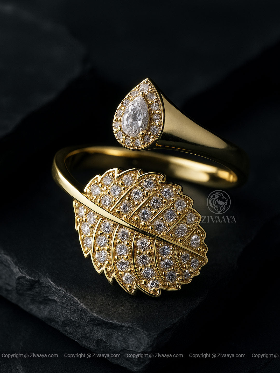 Leaf Luxe CZ Gold Finish Ring – Zivaaya