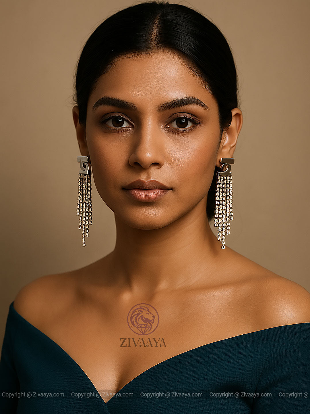 Silver Dangler Earrings with Pearl Strings | Zivaaya