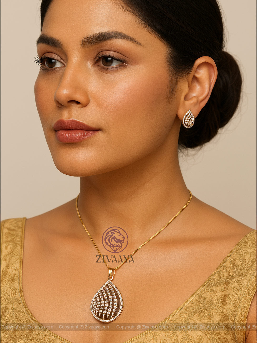 Golden Teardrop Pendant & Earrings – Zivaaya