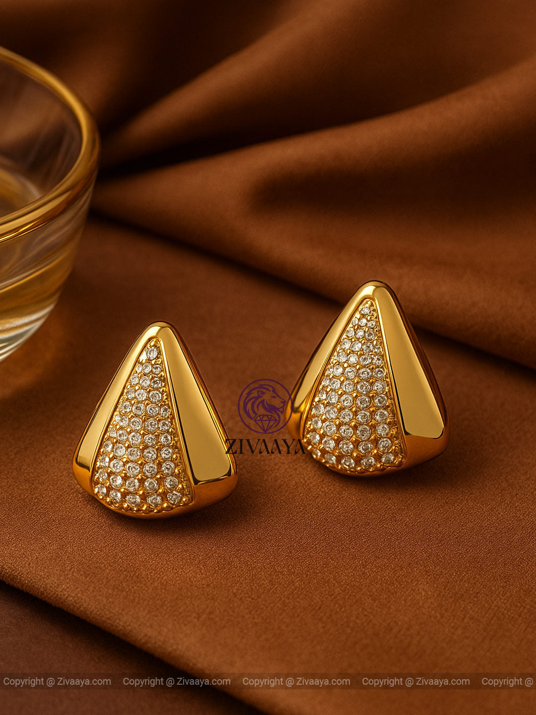 Golden Pyramid Stud Earrings – Zivaaya
