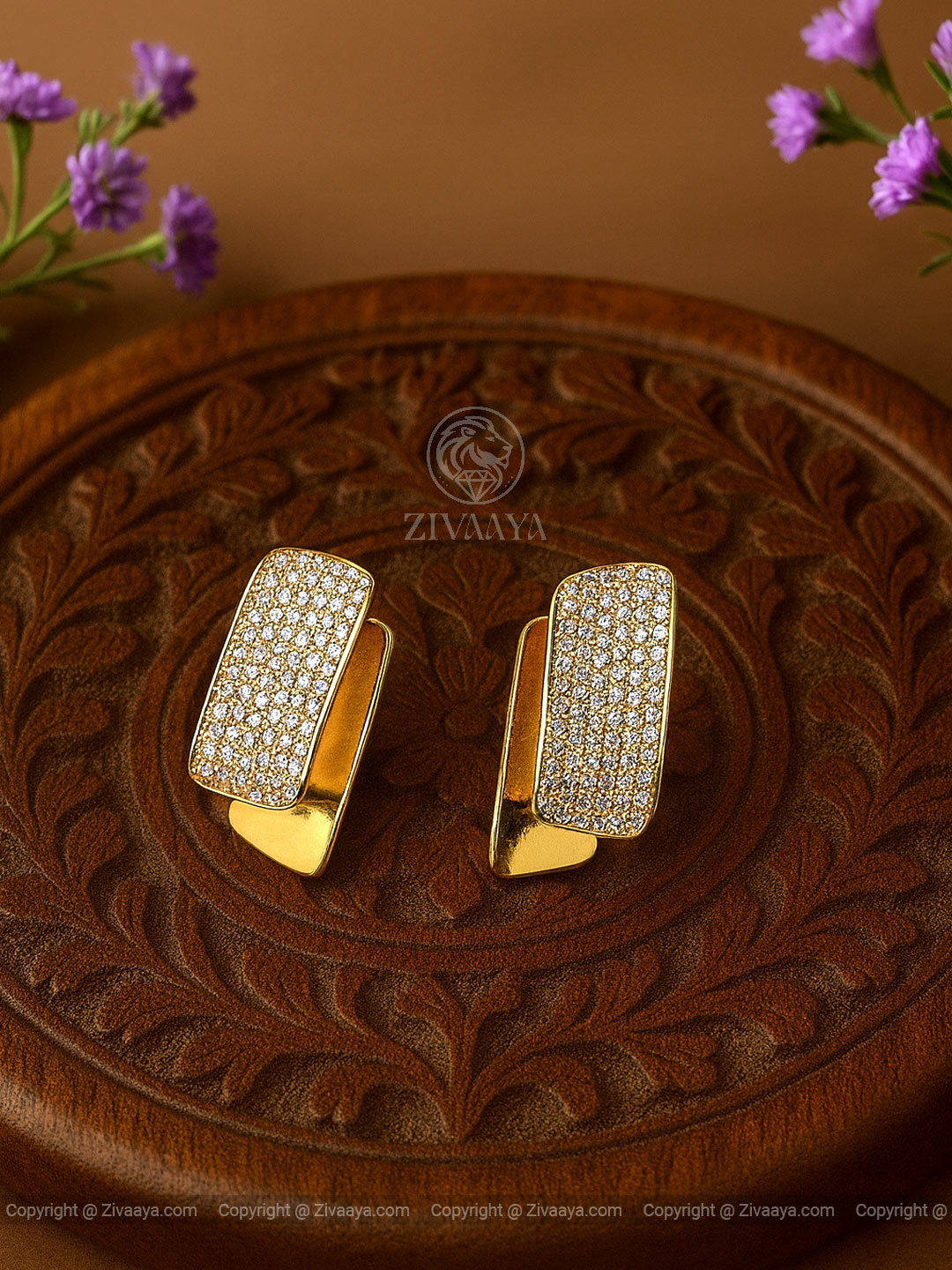 Golden Rectangle Sparkle Earrings - Zivaaya