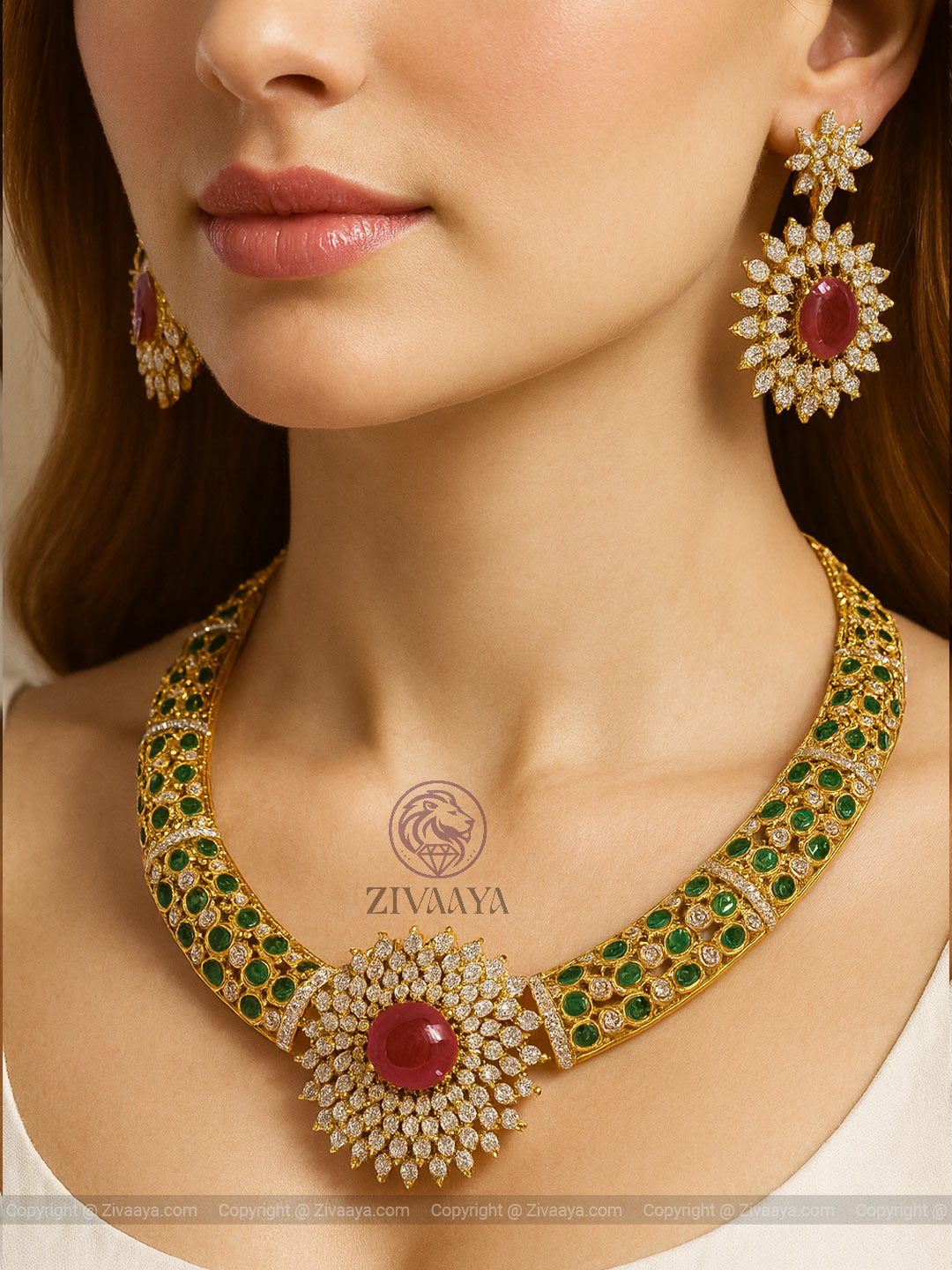 Regal Radiance Ruby Hasli Necklace Set - Zivaaay